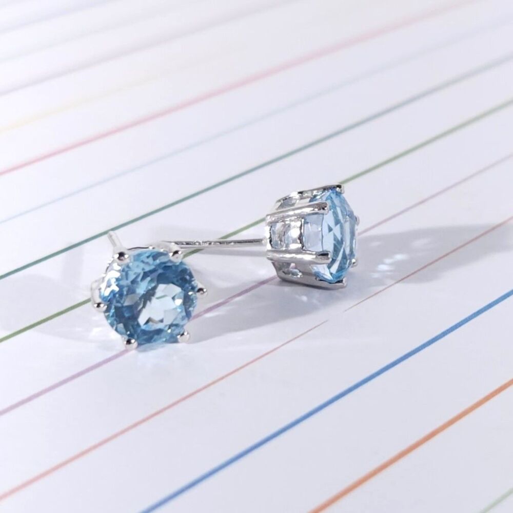 Sky Blue Topaz 4.6 Carats tw Stud Earrings Sterling Silver - Picture 2 of 4